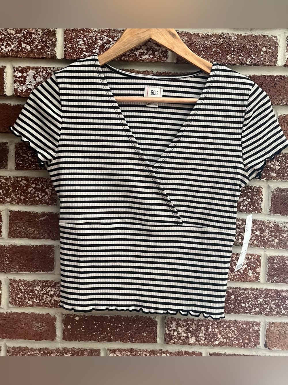 BDG URBAN OUTFITTERS Black & White Striped Ribbed Crop Top